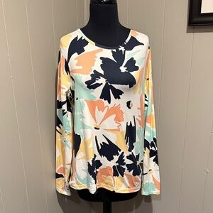 Hang Ten Swim Beach Large Colorful Abstract Floral Long Sleeve Coverup